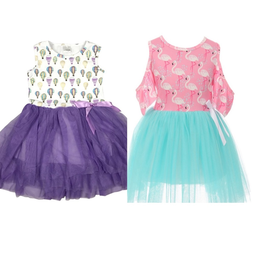 2 pieces bundle Little Toddler Girl Kids Balloon Tulle Tutu Summer Easter dress